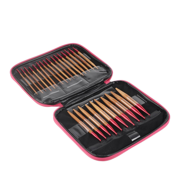 Αποσπώμενο σετ κυκλικών βελονών κροσέ από καρβονισμένο μπαμπού, 13 τεμάχια, λαβές από ξύλο οξιάς, γαλλικού στυλ βελονισμού