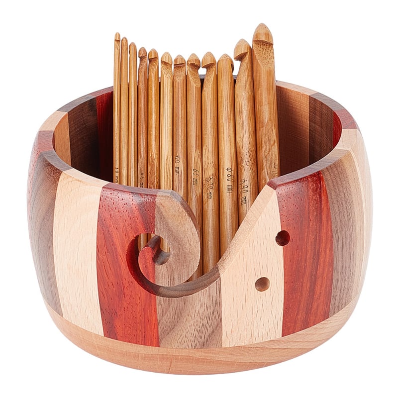 Mezgimo kamuolio indas su dangteliu, apvali iš bambuko forma, skirta mezgimui