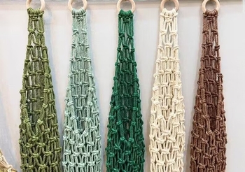 Coș suspendat pentru fructe și legume, stil boem, împletit manual din sfoară de bumbac, model 51262