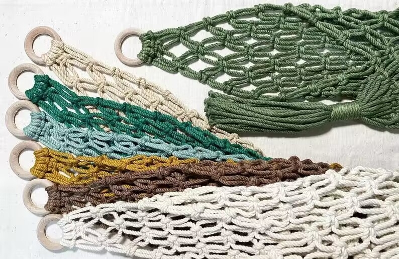 Coș suspendat pentru fructe și legume, stil boem, împletit manual din sfoară de bumbac, model 51262