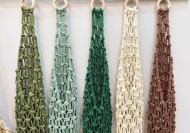 Coș suspendat pentru fructe și legume, stil boem, împletit manual din sfoară de bumbac, model 51262