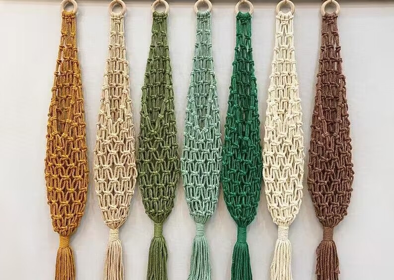 Coș suspendat pentru fructe și legume, stil boem, împletit manual din sfoară de bumbac, model 51262