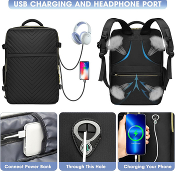 Unisex σακίδιο ταξιδιού, 20–35L, συμβατό με φορητό υπολογιστή 16 ιντσών, αδιάβροχο, πολυεστέρας