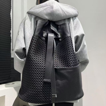 Rucsac feminin din nailon, stil urban simplu, bucket bag stil, formă verticală pătrată, închidere cu fermoar