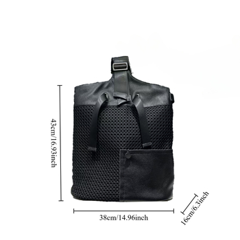 Rucsac feminin din nailon, stil urban simplu, bucket bag stil, formă verticală pătrată, închidere cu fermoar