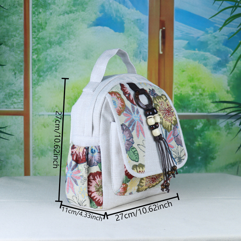 Vászon hátizsák, irodalmi kínai stílus, cipzáras nyitás, belső zseb a telefon számára, belső réteg, puha szerkezet, 2024 téli kiadás.