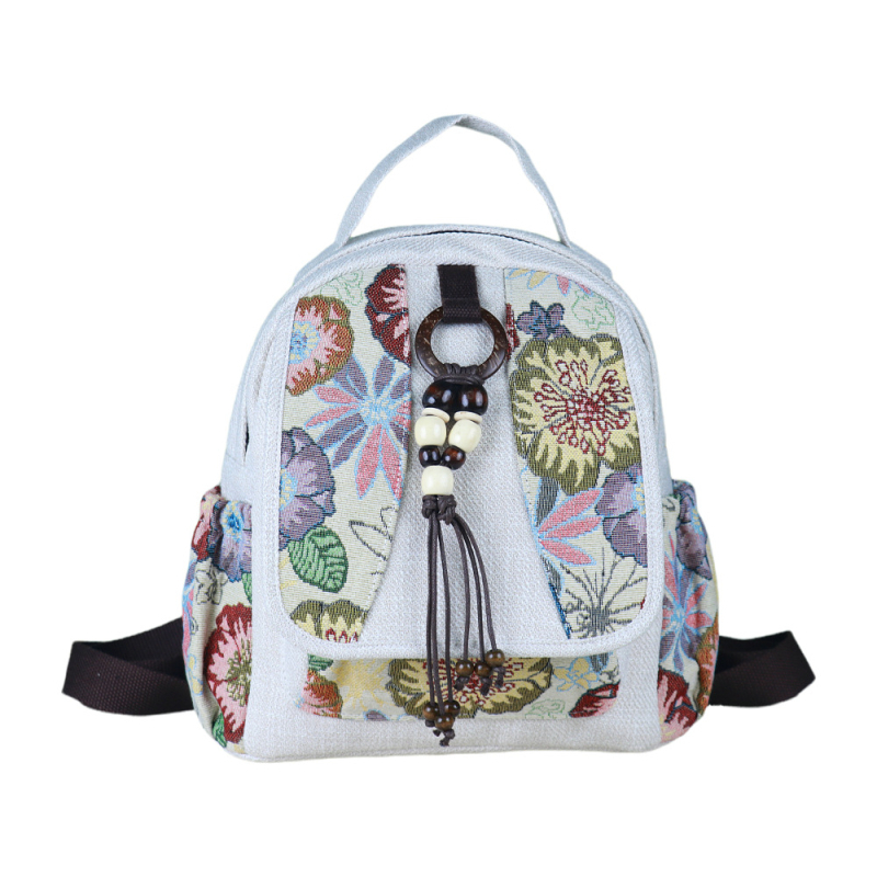 Vászon hátizsák, irodalmi kínai stílus, cipzáras nyitás, belső zseb a telefon számára, belső réteg, puha szerkezet, 2024 téli kiadás.