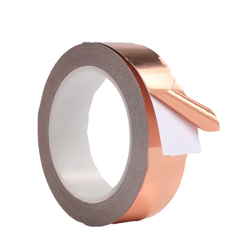 Vienpusēja vadītspējīga lente no vara folijas EMI aizsardzībai — pašlīmējoša, biezums 0,05 mm, substrāts: vara folija, darba temperatūra: normāla