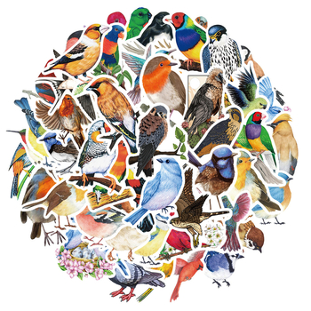 Painted Crow 50 darab öntapadós matricakészlet növényi madár motívumokkal, aranyos stílus, nyomtatott matricák