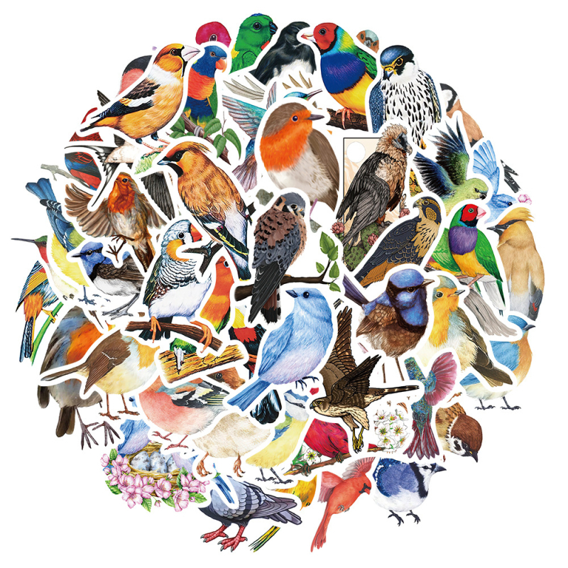 Painted Crow 50 darab öntapadós matricakészlet növényi madár motívumokkal, aranyos stílus, nyomtatott matricák