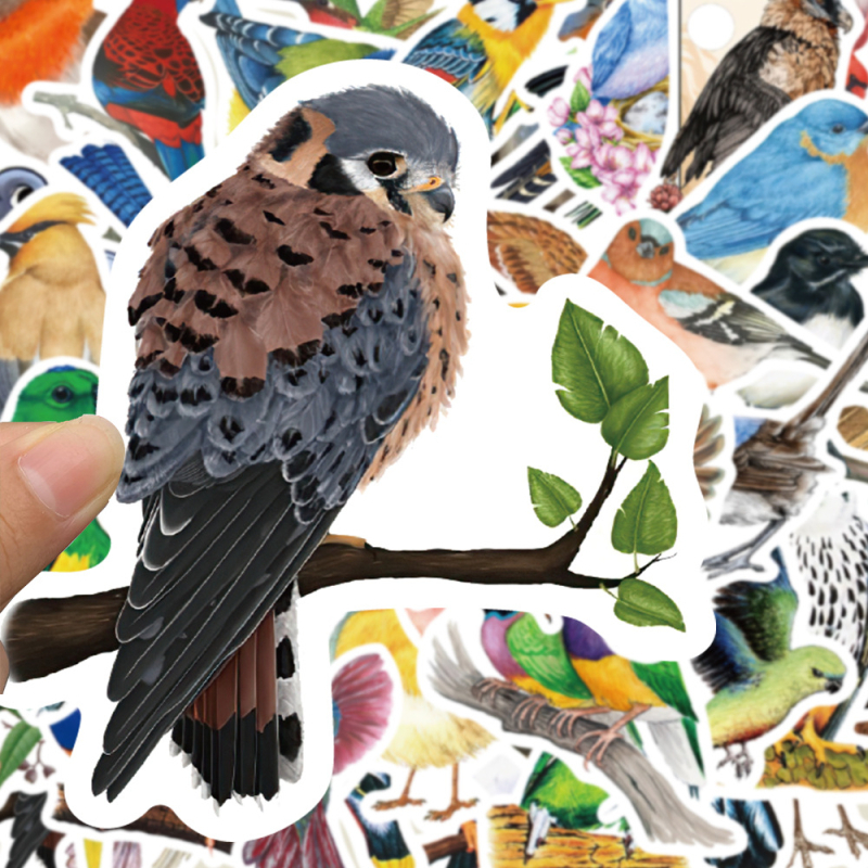 Painted Crow 50 darab öntapadós matricakészlet növényi madár motívumokkal, aranyos stílus, nyomtatott matricák