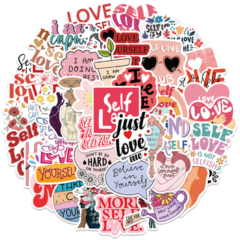 Pick-up graffiti αυτοκόλλητα για αποσκευές και σημειωματάρια — στυλ Self Love, ισχυρή κόλλα, graffiti μοτίβα με γλυκές καρτούν φιγούρες, κατάλληλα για ομαλές επιφάνειες