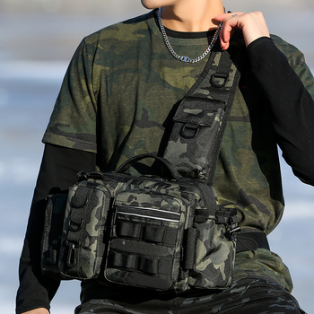 Žvejybos krepšys vienai lazdei, didelė talpa, lauke atspari vandeniui, lengvas crossbody dizainas (skyriai masaloms, linijai, lazdei ir ritėi)