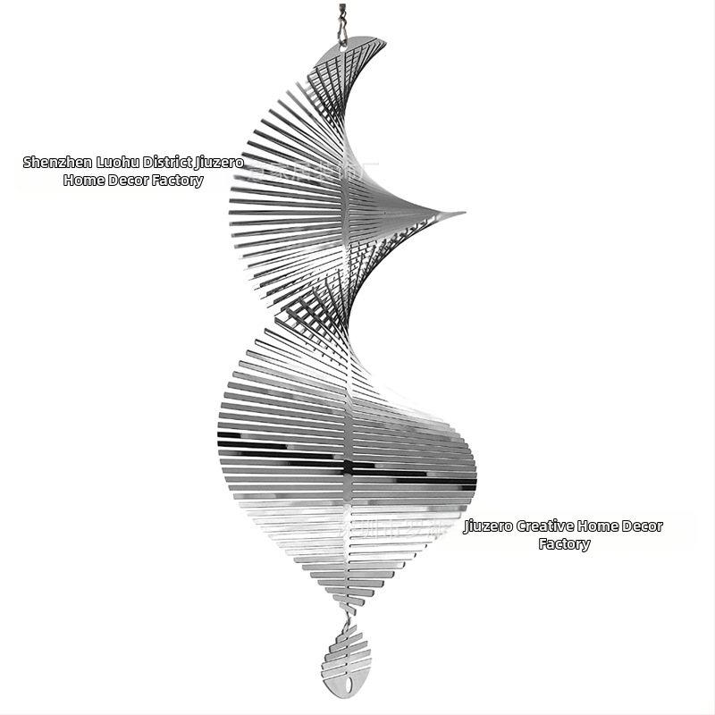 Ανοξείδωτο ατσάλι σπειροειδές κουδουνάκι κήπου για εξωτερικό χώρο, κρεμαστό διακοσμητικό, χαραγμένο με ακτινοβολία, μοντέρνος μινιμαλισμός