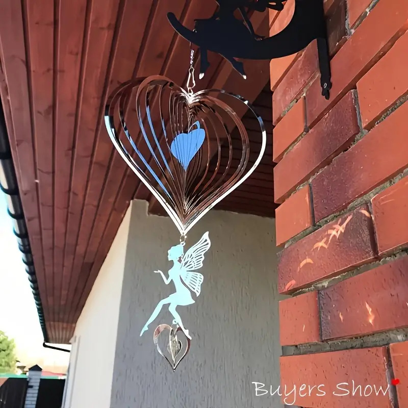 Κρεμαστό καμπανάκι κήπου από ανοξείδωτο ατσάλι με μοτίβο νεράιδας και φτερωμένου ανεμόμυλου — Προέλευση Γκουανγκντόνγκ; Συσκευασία φυσαλίδων/κάρτας