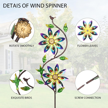 Железен арт вятърна мелница за градина – двуглавна въртяща се мелница, външна употреба, пасторален стил, скулптура и полиране