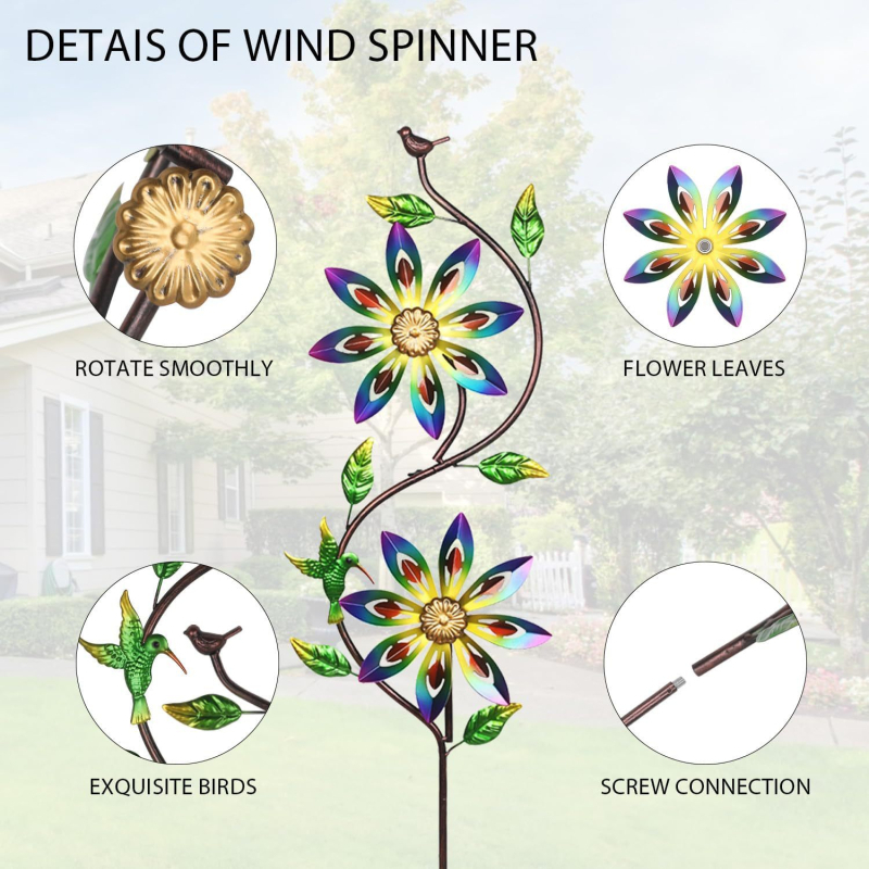 Kerti vasból készült szélmalom – Kétfejű, kültéri használatra, pásztor stílusú, szobrászati megmunkálás és polírozás