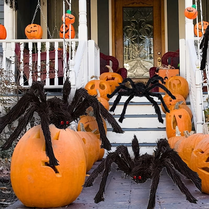 Halloween plüss pókháló rekvizit, hosszú szőrrel, habból és textilből, IP licenc nélkül, díszítő kellék helyszínekhez