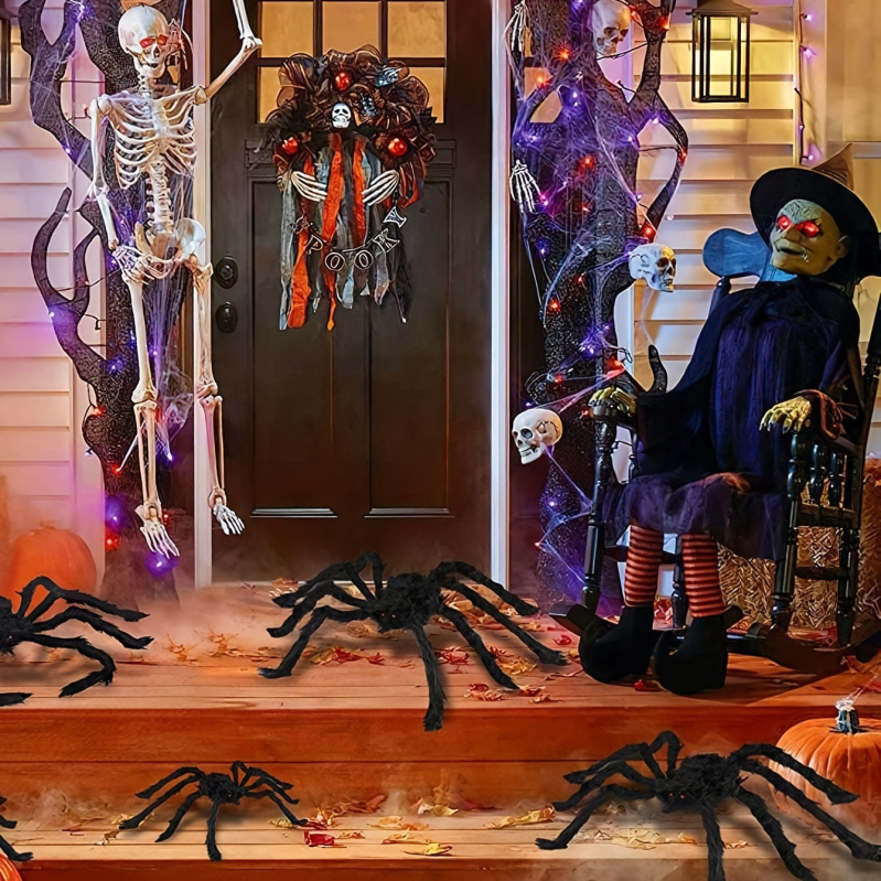 Halloween plüss pókháló rekvizit, hosszú szőrrel, habból és textilből, IP licenc nélkül, díszítő kellék helyszínekhez