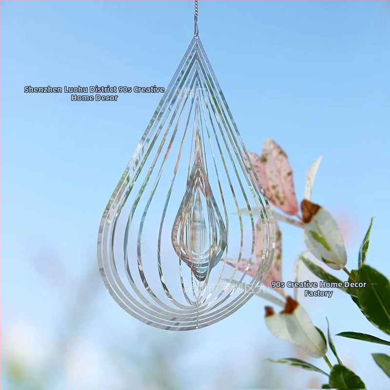 Метален висящ звън за украса, 3D водна капка, въртящ се дизайн (Материал: Метал; Обработка: Корозия; Опаковка: Kraft хартия; Марка: Post-90s творчески домашен декор; Стил: Идиличен)