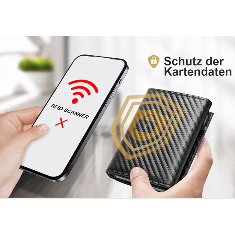 PU piniginė su trimis skyriais, mikropluošto įdaila, universalus, apsauga nuo vagystės