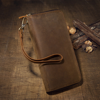 Мъжки дълъг портфейл с двойни ципове от Crazy Horse кожа, модел B-182, кожа от първи слой, подплата от акрилно влакно