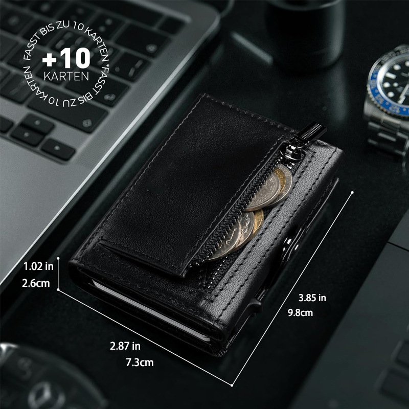 Vyrų Airtag piniginė - trijų sulankstymų skyrių, mikropluoštas, anti vagių apsauga, PU įdaila, vienspalvė, Fox suo prekė, 2024 m. pavasaris