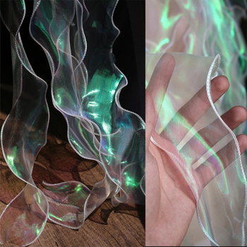 Meistrinė nėrinių dekoratyvinė audinys su sirenos bangų raštu, permatomas, rankų darbo, lazerio gradientinis užbaigimas