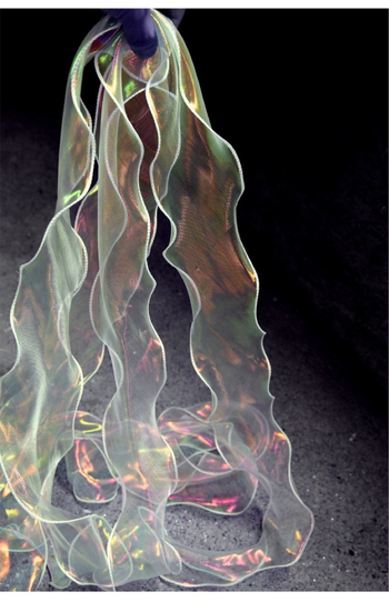 Meistrinė nėrinių dekoratyvinė audinys su sirenos bangų raštu, permatomas, rankų darbo, lazerio gradientinis užbaigimas