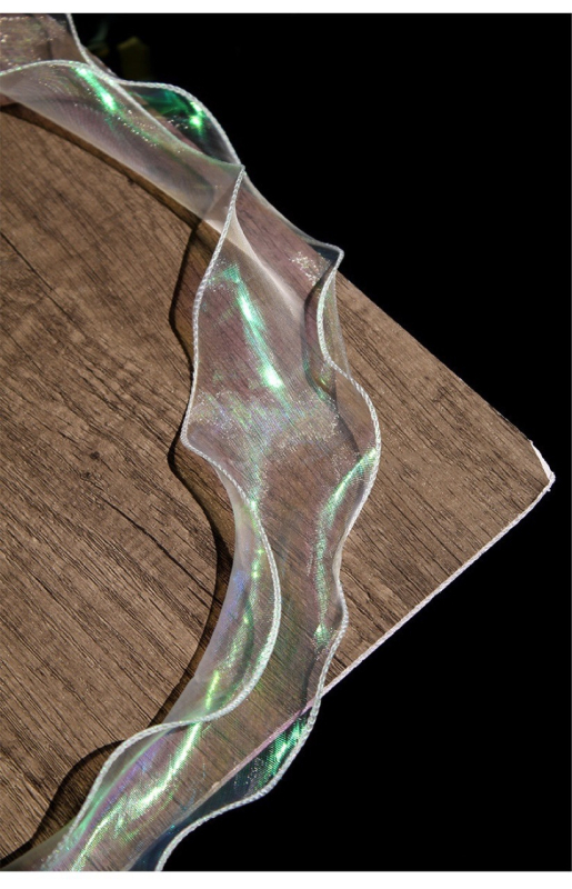 Meistrinė nėrinių dekoratyvinė audinys su sirenos bangų raštu, permatomas, rankų darbo, lazerio gradientinis užbaigimas