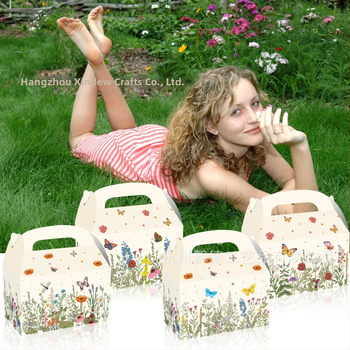 Gėlėta dovanų saldumynų dėžutė, nešiojama popierinė dėžutė, 250gsm baltas kartonas, UV spausdinimas su logotipu, vidinis skersmuo 15,9 cm