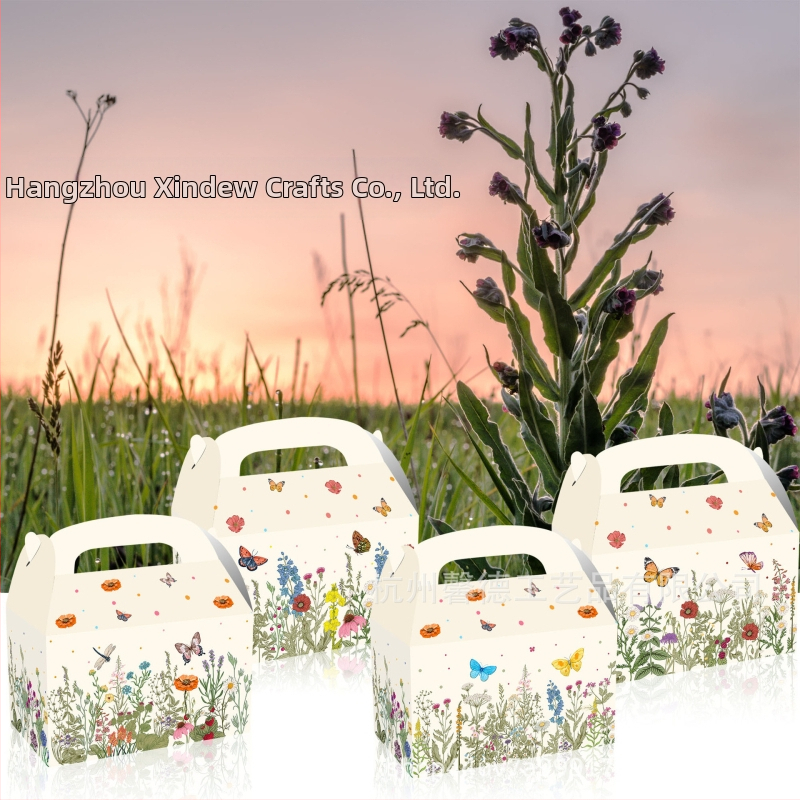 Флорална подаръчна кутия за бонбити, преносима кутия от картон, 250gsm бял картон, UV печат с лого, вътрешен диаметър 15.9 см