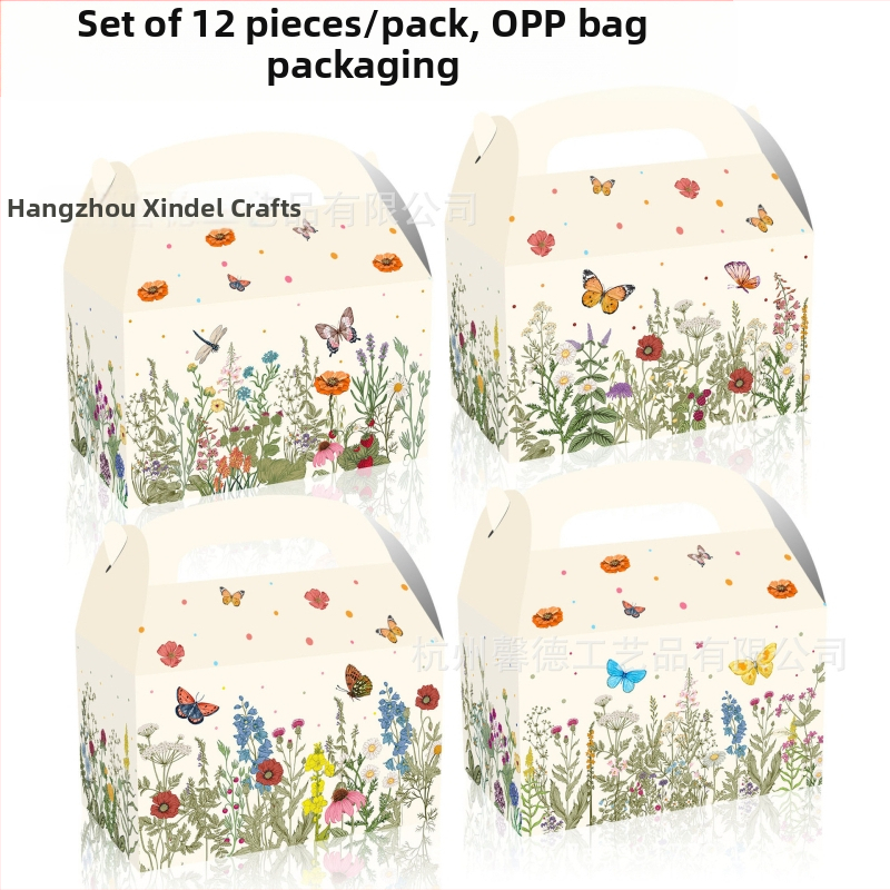 Gėlėta dovanų saldumynų dėžutė, nešiojama popierinė dėžutė, 250gsm baltas kartonas, UV spausdinimas su logotipu, vidinis skersmuo 15,9 cm