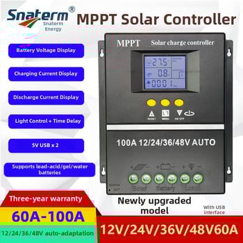 MPPT napelemes töltésvezérlő, sorozat 100A/80A/60A, 12/24/36/48V, USB interfész, energiafogyasztás 1W