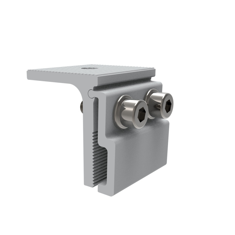 SunRack aliuminio lydinio stogo laikiklis fotovoltiniams plokštėms – nuolydžio stogo čerpių laikiklis su vertikaliu siūlės jungtimi, reguliuojamas svoris