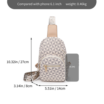 PU чанта за гърдите с цип, мека 3D външност, подплата полиестер, вътрешен джоб с цип и джоб за телефон, лека водоустойчива кръстосана чанта