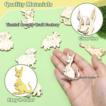 Ατελείς ξύλινες φιγούρες ζώων από κόντρα πλακέ poplar — σχήματα αλεπού, μαϊμού, ελέφαντας, πρόβατο και ελάφι; συσκευασία σε PP σακούλα; μάρκα Blue and White; κατάλληλο ως προσωπικό δώρο; χωρίς άδεια πνευματικής ιδιοκτησίας.