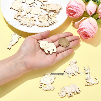 Ατελείς ξύλινες φιγούρες ζώων από κόντρα πλακέ poplar — σχήματα αλεπού, μαϊμού, ελέφαντας, πρόβατο και ελάφι; συσκευασία σε PP σακούλα; μάρκα Blue and White; κατάλληλο ως προσωπικό δώρο; χωρίς άδεια πνευματικής ιδιοκτησίας.