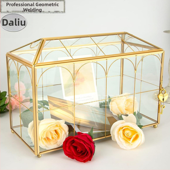 Γεωμετρικό γυάλινο κουτί αποθήκευσης προσκλήσεων γάμου με αναδιπλούμενο καπάκι