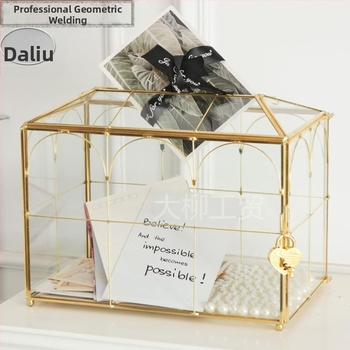 Γεωμετρικό γυάλινο κουτί αποθήκευσης προσκλήσεων γάμου με αναδιπλούμενο καπάκι
