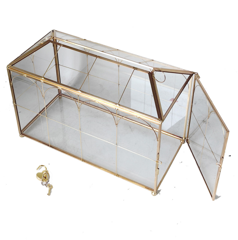 Γεωμετρικό γυάλινο κουτί αποθήκευσης προσκλήσεων γάμου με αναδιπλούμενο καπάκι