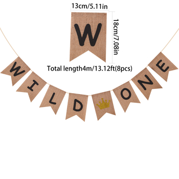 Ленен флагбанер за първи рожден ден, две флагчета с клиновидни краища и печатано лого