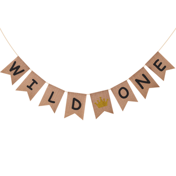 Ленен флагбанер за първи рожден ден, две флагчета с клиновидни краища и печатано лого