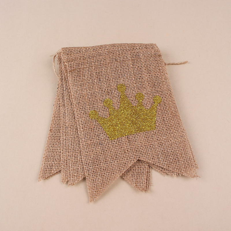 Ленен флагбанер за първи рожден ден, две флагчета с клиновидни краища и печатано лого