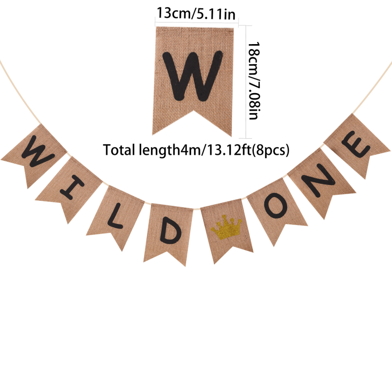 Ленен флагбанер за първи рожден ден, две флагчета с клиновидни краища и печатано лого
