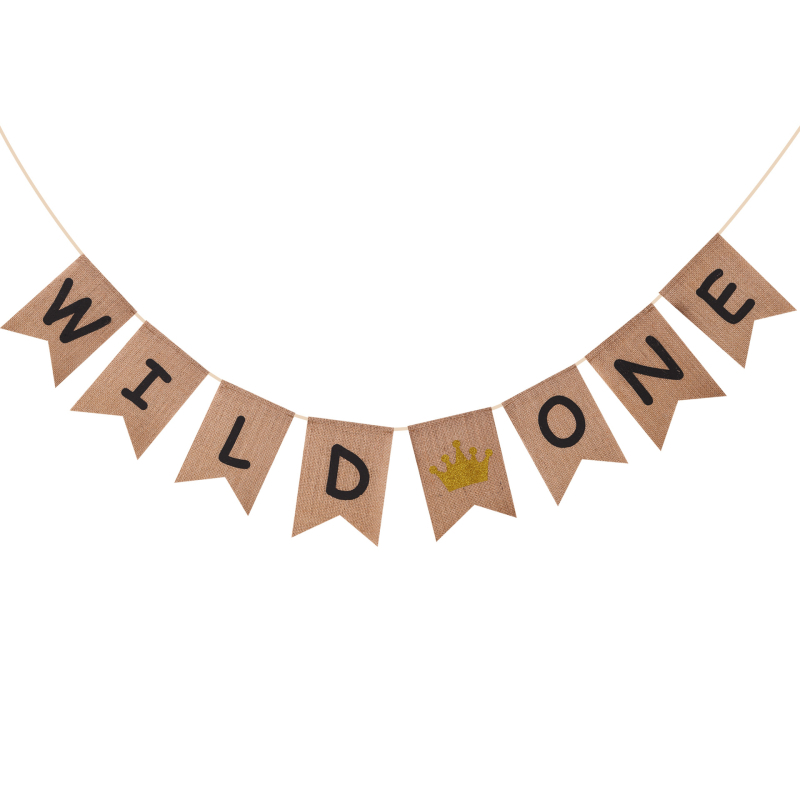 Ленен флагбанер за първи рожден ден, две флагчета с клиновидни краища и печатано лого