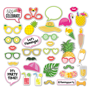 Ръчно държими фото пропс за парти – ананас и фламинго, хартиени бради (Материал: хартия; Процес: ръчна изработка; Персонализация: Да; Категория: аксесоари за грим и костюми)