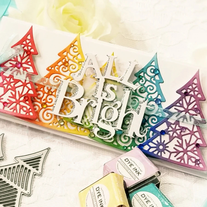 Set reznih i reljefnih kalupa s motivom božićnog drvca za izradu čestitki, ugljična čelika, scrapbooking