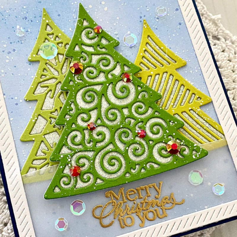 Set reznih i reljefnih kalupa s motivom božićnog drvca za izradu čestitki, ugljična čelika, scrapbooking