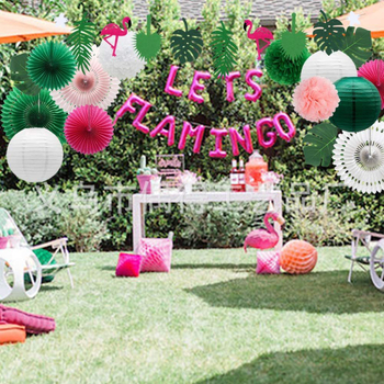 Σετ σημαίες από χαρτί κατασκευών για θερινή διακόσμηση στην παραλία με φλαμίνγκο, ανανά και λουλούδια — γεωμετρικό στυλ, μοντέρνο απλό.